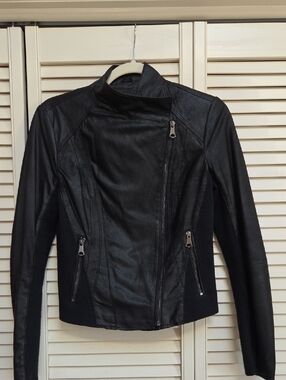 Black Asymmetrical Faux Leather Moto Jacket - Women's